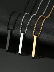 1pc Fashion Long Pillar Shaped Pendant Necklace - Minimalist Chain - Simple And Stylish Sleek Surface Design - Fashionable For Unisex Christmas New Year Valentine's Day Holiday Gift
