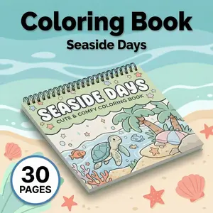 Kawaii Coloring Book - Seaside Days Theme, 30 High-Quality Opaque Pages, Stress Relief & Relaxation, Vivid Illustrations, Fun Colorful Patterns for Ages 3+, Perfect Art Activity Gift for Kids, Teens, Adults & Elders - Ideal for Birthdays, Easter, Holidays