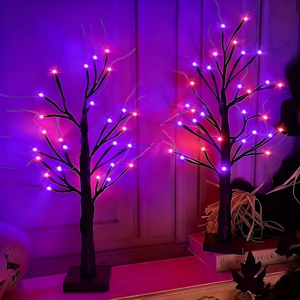 Halloween Spooky Tree with Orange & Purple Lights USB & Battery Operated Tabletop Halloween Black Tree for Indoor Home Holiday Party Decorations