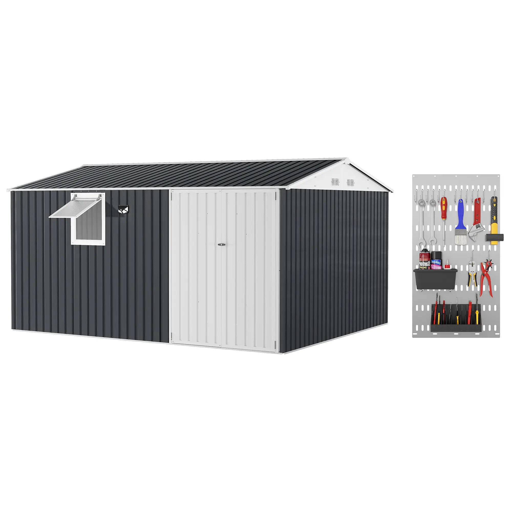 Heavy Duty Outdoor Tool Cabinet with Reinforced Frame, Lockable Weatherproof Metal Shed for Garden and Patio Storage