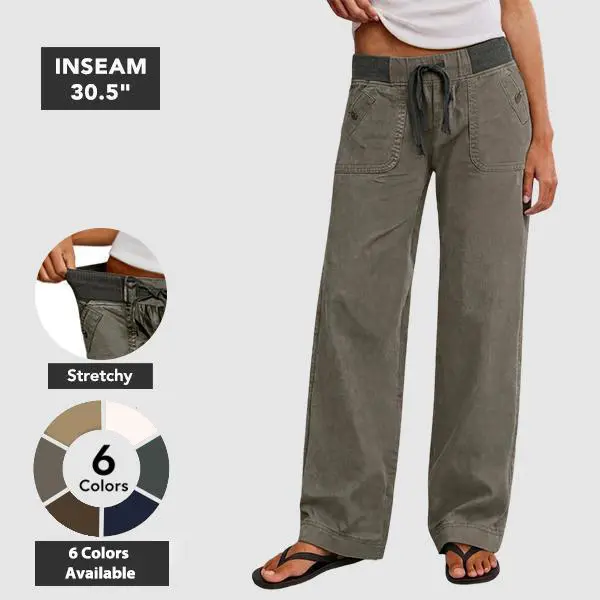 Flamingals Solid Seam Detail Drawstring Mid Rise Straight Leg