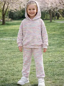 Toddler Girl Colorful Tie Dye Qutfit Set Soft TexturedKnit Pullover Hoodie & Pants Casual Sportswear Kids DailyLoungewear Fall Winter Warm Clothes Baby Girl FashionTracksuit Must Have