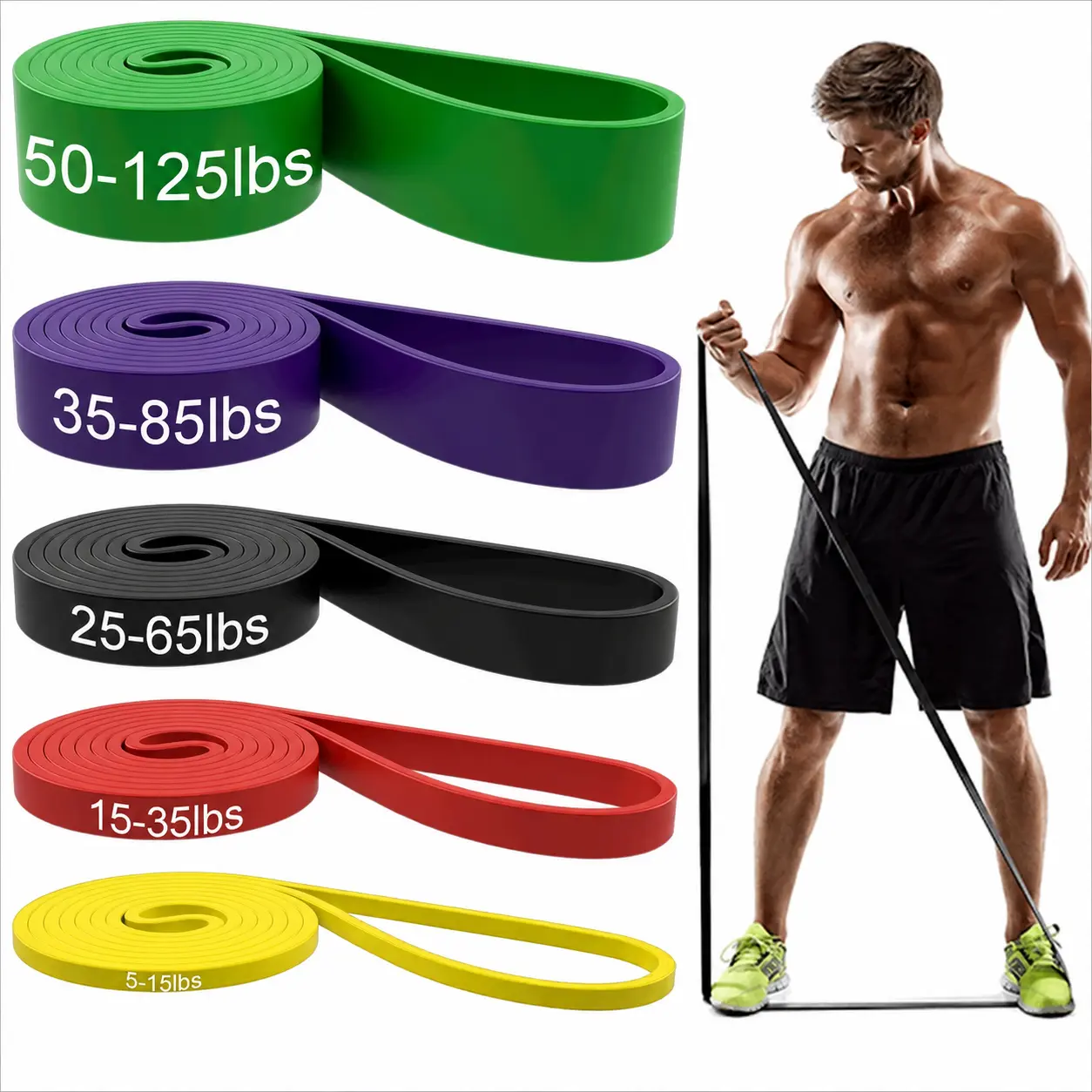 5 Pack Pull Up Assistance Bands, 5 Resistance Levels Exercise Bands Set for Strength Training, Yoga Stretching, Home Gym Workout, Calisthenics and Travel Fitness