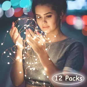12 Pack 10 FT 30 LED Décor Fairy String Lights -Silver Wire -Battery Operated- for Christmas, Bedroom, Patio, Garden, Parties, Wedding - Warm White