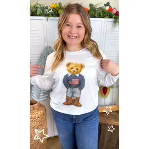 All American Teddy Bear Graphic BF Long Sleeve Graphic T-Shirt, Garment, Tee