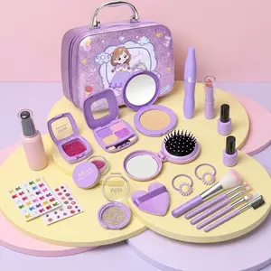 Kids Makeup Kit Toy, Pretend Play Cosmetic Set with Princess Makeup Box, Fake Lipstick Eyeshadow Nail Polish Beauty Dress Up Game, Ideal Christmas Birthday Easter Gift for Girls Role Play Fashion Party Favors