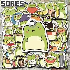 50PCS Cute Frog Aesthetic Stickers Pack, Whimsical Cartoon Frog Illustration Vinyl Stickers for Scrapbooking, Journal, Planner, Album, Laptop, Water Bottle, Phone Case, DIY Craft Decoration, Gift Wrapping, Packaging Labels