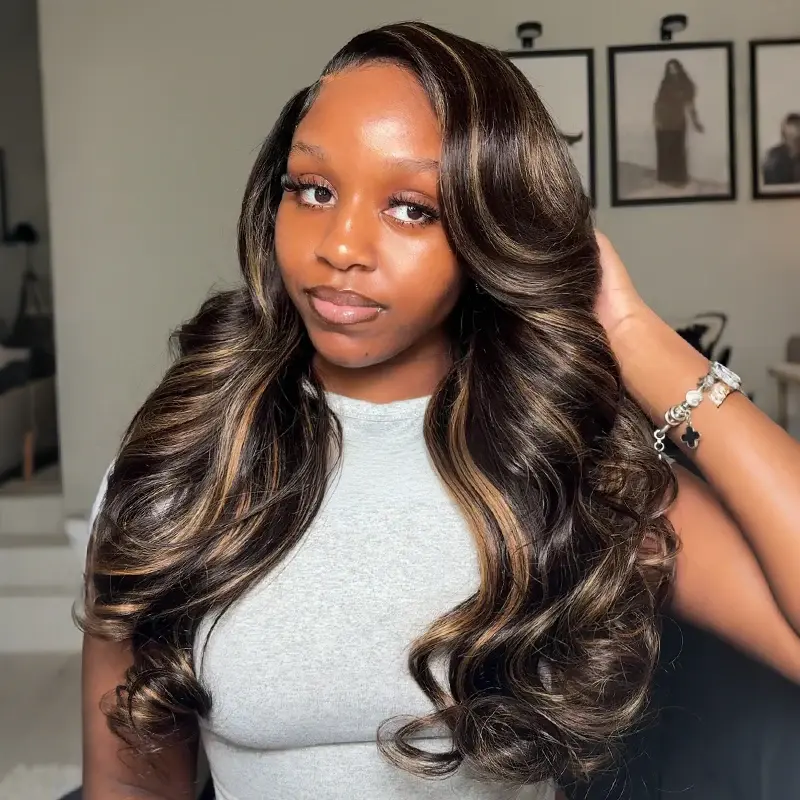 P1B/27 Body Wave Highlight Blonde 13X6 13X4 Lace Frontal Human Hair Wigs Black and Blonde Wigs Highlight Pre Plucked 180% Density For Women