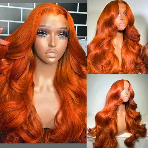 Ginger orange 13x6 Lace Front Wigs human hair Pre Plucked Ginger wigs Human hair 200% Density Body Wave Wigs Humaun hair Colored Free styling, dyeing Black Women Bleached Knots