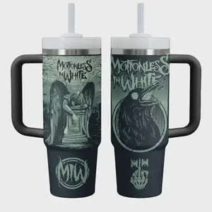 Motionless In White Music Tumbler 40oz with Handle, Gothic Metalcore Aesthetic Cup, Dark Horror Band Inspired Mug, Emo Rock Fan Gift, Black Grunge Concert Travel Mug, Stainless Steel Tumbler