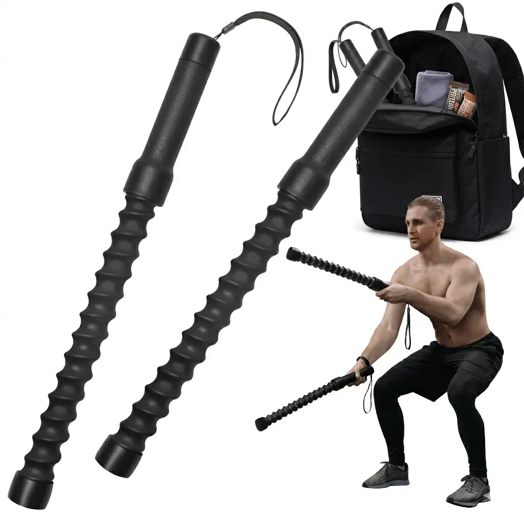 2-Pack Black Cordless Combat Ropes - 19.3in Compact Anchor-Free Weighted Spring Resistance Fitness Shake Bars, Full-Body Core/Arms/Legs Workout Tool for Beginners, Business Trips & Campus Life Home Gym Strength Conditioning