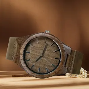 Walnut Wood Quartz Watch for Men Genuine Leather Strap Unique Grain Patterns Timeless Elegance Precision Engineering