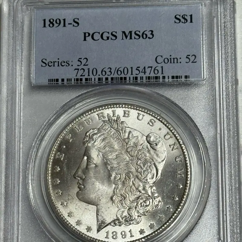 1891-S Morgan Silver Dollar, PCGS Certified MS63 Grade Coin