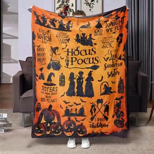 witch & letter pattern blanket, soft throw blanket, air-conditioned room blanket, warm nap blanket for home office travel camping