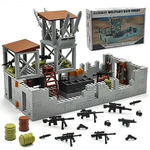 L-MTS028  Military Base Building Brick Set for Army Minifigure War Accessories, Defence Base Guard Tower Guns Weapons Building Block Toy for Kids 8 10 12 14 Years