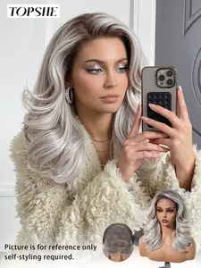 Topshe 13x6 Lace Silver Big Wave Wig, Natural Hairline, European Style Daily Wear, Realistic Scalp Front, Medium Length