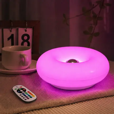 Viral Modern Orange Donut LED Table Lamp – Touch Switch, Adjustable Brightness & Color Temperature, USB Rechargeable, Playful Smart Indoor Light, Colorful Ambient RGB Light, Modern Nightstand Bedside Lamp for Bedroom Desk Decor