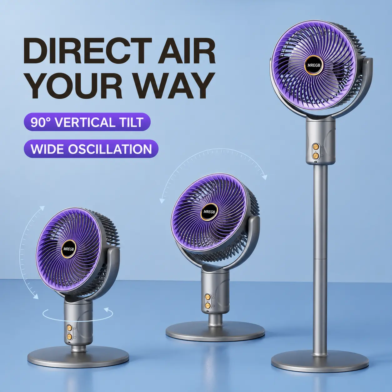 MREGB Portable Rechargeable Desk Fan, 5-Speed Powerful Cooling Fan with 120° Wide Oscillation, Adjustable Quiet Personal Fan, USB Battery Operated Mini Fan for Bedroom, Office, Home, Camping, Outdoor Travel, Summer Heat Relief
