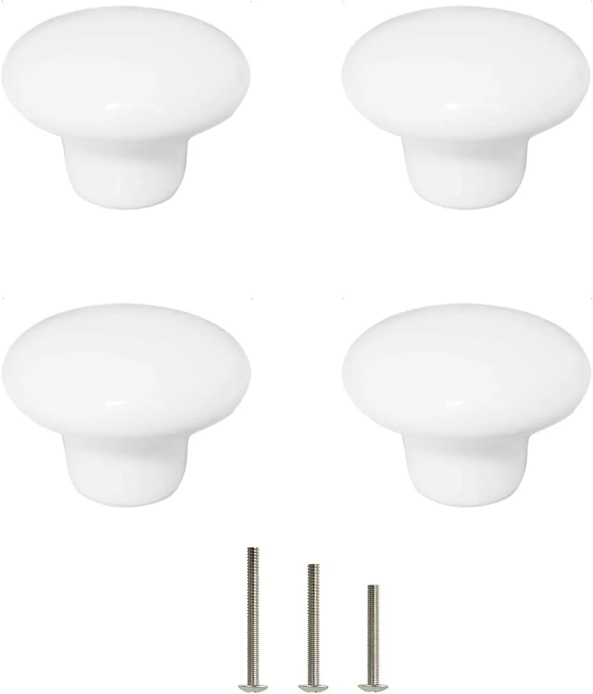 White Cabinet Knobs 4 Pack White Ceramic Knobs Round Drawer Clot Door Pull Knobs 32mm/1.26" for Dresr Kitchen Cupboard Bathroom Wardrobe with 3-Sied Screws