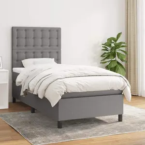 Box Spring Bed with Mattress Dark Gray Twin Fabric
