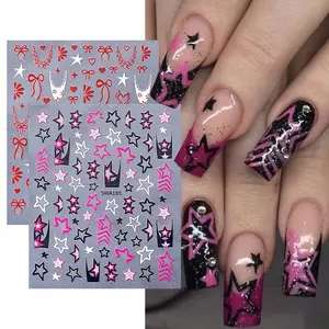 2 Pcs Y2K Star Nail Art Stickers, Heart Bow French Manicure DIY Self-Adhesive Decals, Valentine's Day Nail Decorations
