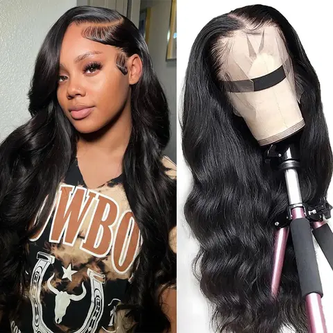 Women's 13x4 Body Wave Lace Front Wig - Brazilian Virgin Human Hair, 13x6 HD Transparent Lace Frontal, 180% Density, Pre-Plucked, Natural Black, Heat Resistant, Female-Focused Natural Hair Wig
