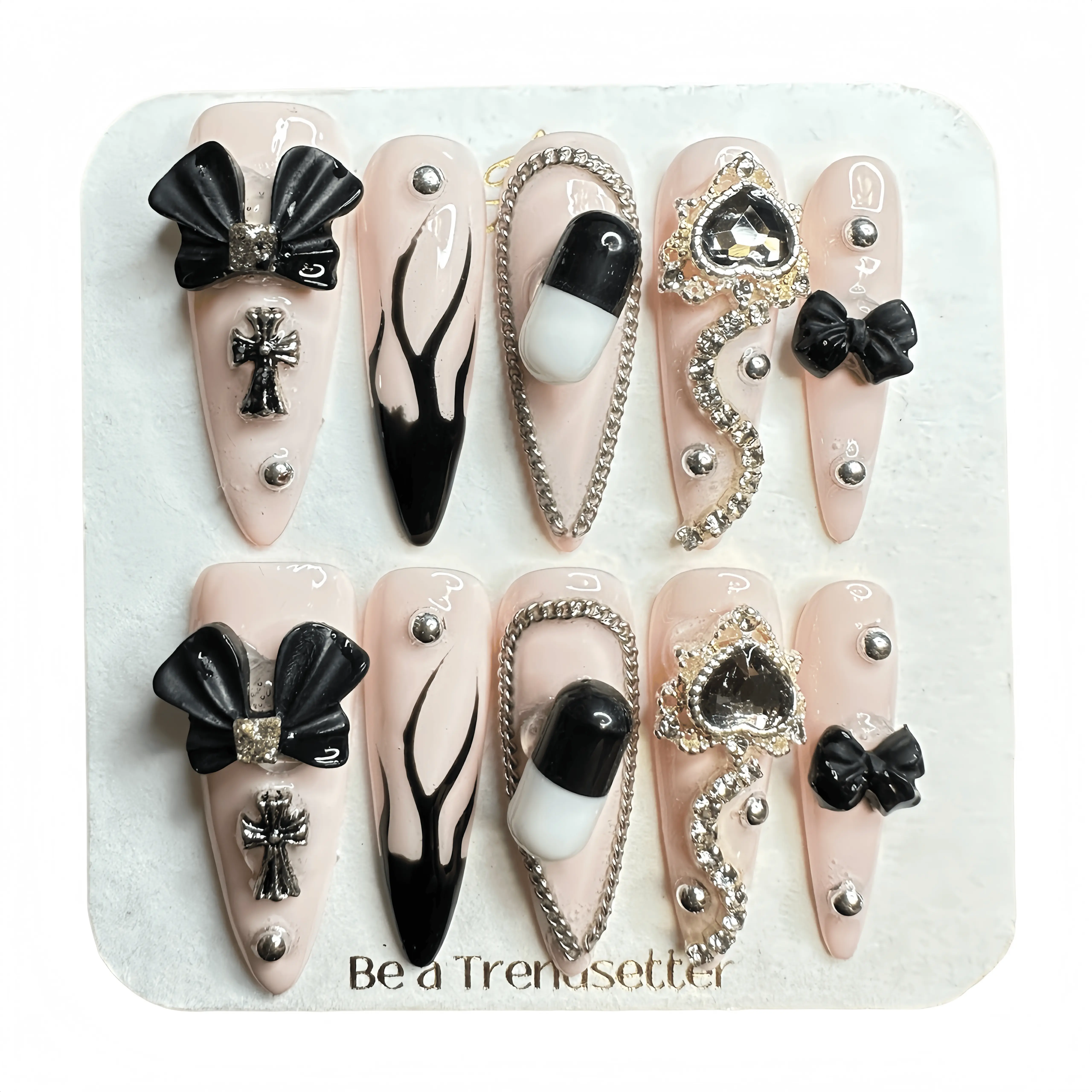 W37 Handmade Press-On Nails | acrylic press-on| fake nails | high quality 10 pcs|reusable nails|nail art|nail charm | Salon-Quality, Long-Lastinghigh qualityHoliday Nail Art for Everyday Wear or Gift