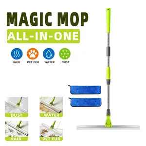 Vancora Magic Mop, All-in-One Floor Squeegee for Hair, Pet Fur, Water & Dust, Wet & Dry Cleaning Tool with 59" Adjustable Handle