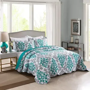 Refresh Your Bedroom | 3 Piece Teal Printed Quilt Set - All Season Comfort