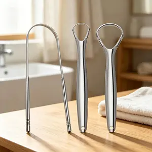 3PCS Stainless Steel Tongue Scraper Set, U Shaped Cleaner for Adults, Metal Cleaning Tool, Smooth Edge Design, Reusable Daily Care Kit for Home and Travel Use