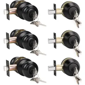 3 Pack Keyed Alike Entry Door Knobs and Single Cylinder Deadbolt Lock Combo Set Security for Exterior and Front Door, Keyed Entry Door Locksets with Deadbolt, Matte Black Finish