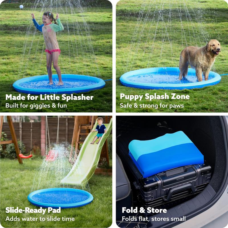 SLOOSH Non-Slip Splash Pad Sprinkler - Outdoor Water Toys Play Mat for Toddlers Kids Dogs, Outside Thickened Sprinkler Pool Party Durable Backyard Fountain for Girls Boys Pets (60in&72in, Blue) TikTokShopSummerTurnup