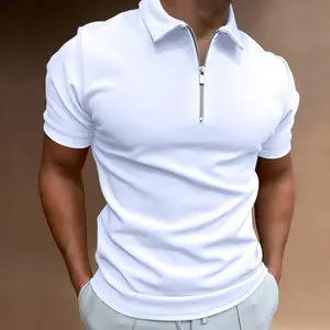 Summer Men's Thin Solid Color Short-Sleeved Polo Shirt Lapel Zipper Slim Fit Top T-shirt(Sheets)