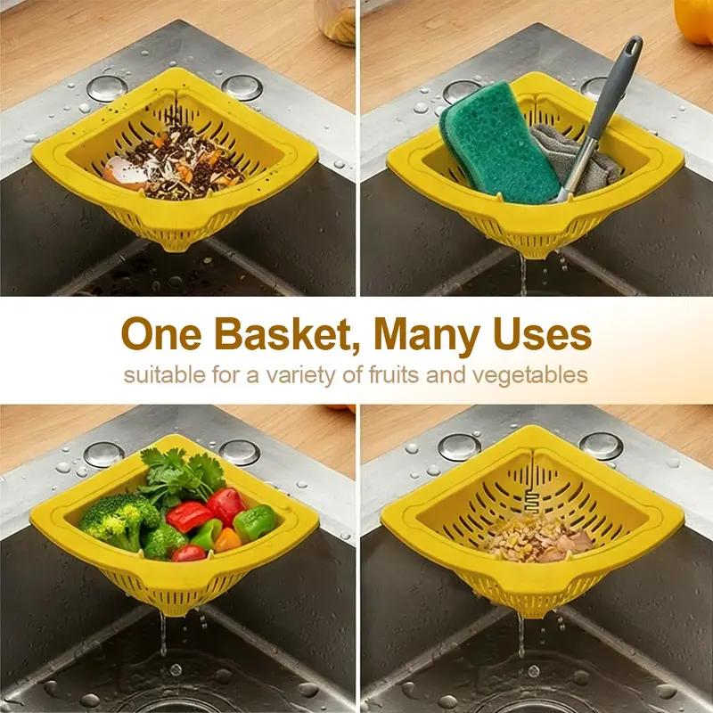 1pc Magnetic Suction Corner Sink Strainer – Anti Clogging Kitchen Strainer Basket for Food Waste, Fruits & Veggies, Compact Suction Cup Sink Corner Rack