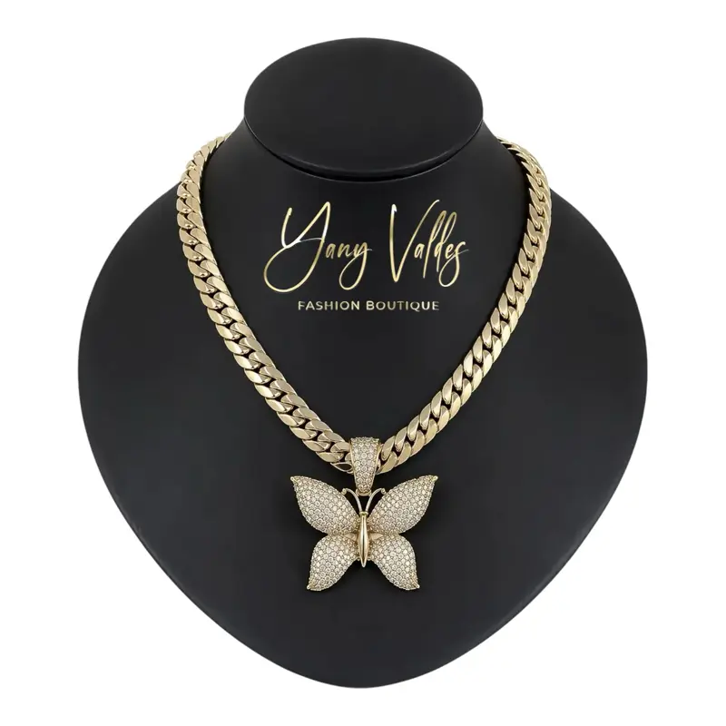 Butterfly Pendant Cuban Chain | 20” Gold Tone Necklace