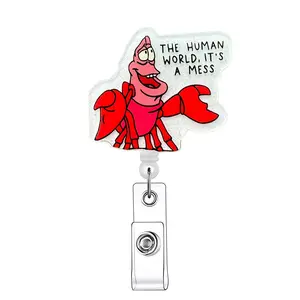 Cartoon Lobster Design Retractable Badge Reel, 1/20pcs Acrylic ID Holder with Clip, Office Supplies Identification Badges & Supplies for Nurses, Doctors, Students & Office Staff, Office Stationery