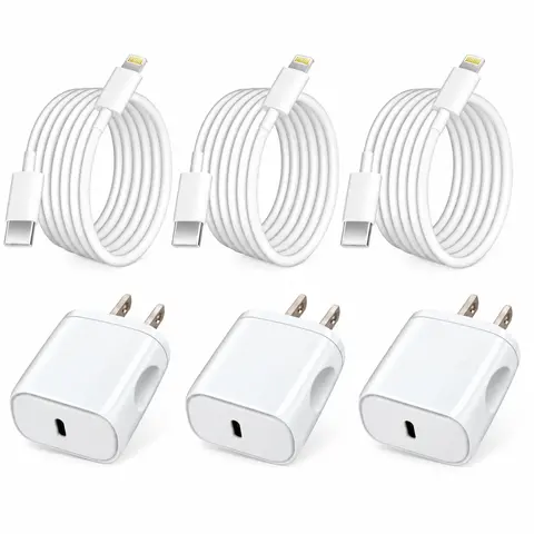 SANPRIO 3-Pcs 20W Power USB-C Super Fast Charging Blocks with 10FT Type-C Lightning Cables, Travel Charger Block for iPhone 14 Pro/13 Pro Max/12/11 Pro/Mini Smartphones