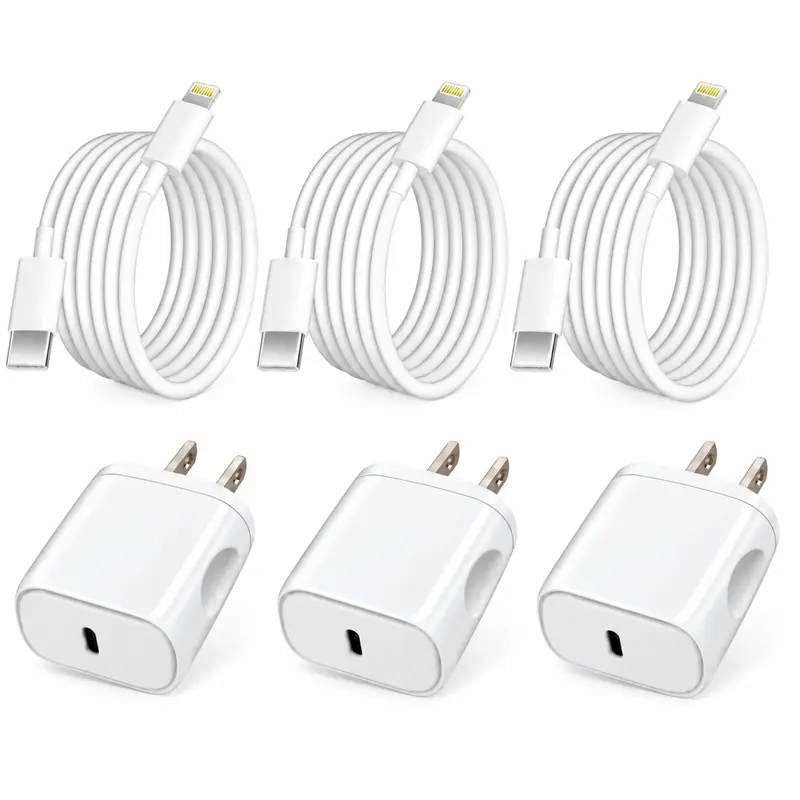 SANPRIO 3-Pcs 20W Power USB-C Super Fast Charging Blocks with 10FT Type-C Lightning Cables, Travel Charger Block for iPhone 14 Pro/13 Pro Max/12/11 Pro/Mini Smartphones