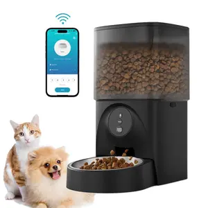 5G Wifi Automatic Dog Feeder - Premium Cat Feeding Solution in Black, App-Enabled with Elevated Stainless Steel Bowl, USB Cable, and Stylish Design. Automatic Feeder Smart Pet