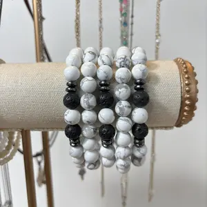 White Howlite Crystal Stretch Bracelet – Natural White Howlite Healing Bracelet – Anxiety Relief Diffuser Bracelet