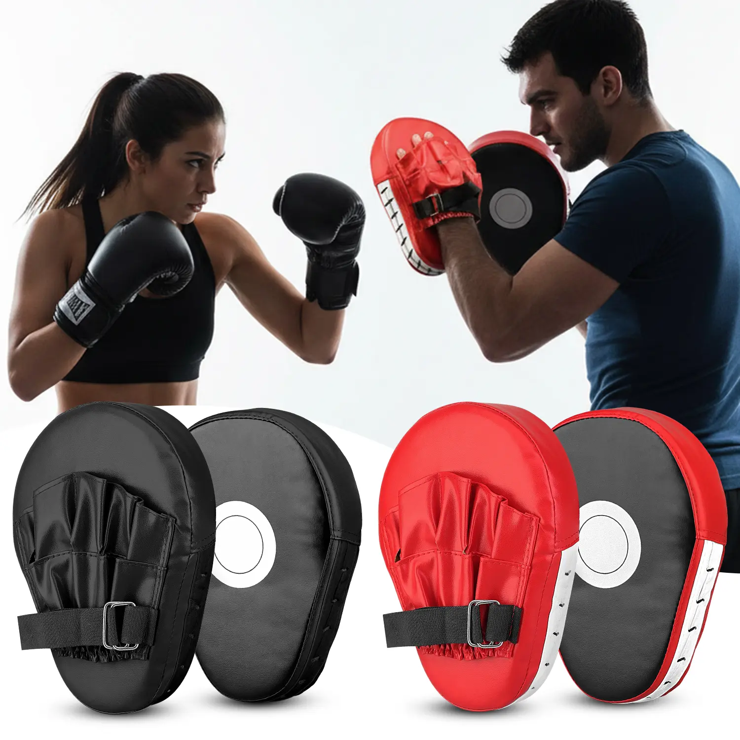Curved Boxing Hand Target,Thickened PU with Polyester Liner,EVA Filling,Wear Resistant Anti Strike,Ergonomic Curved Surface,Shock Absorption,Tight Stitching Breathable Pocket,Adjustable Buckle Strap,for Boxing,Taekwondo,Sanda Training
