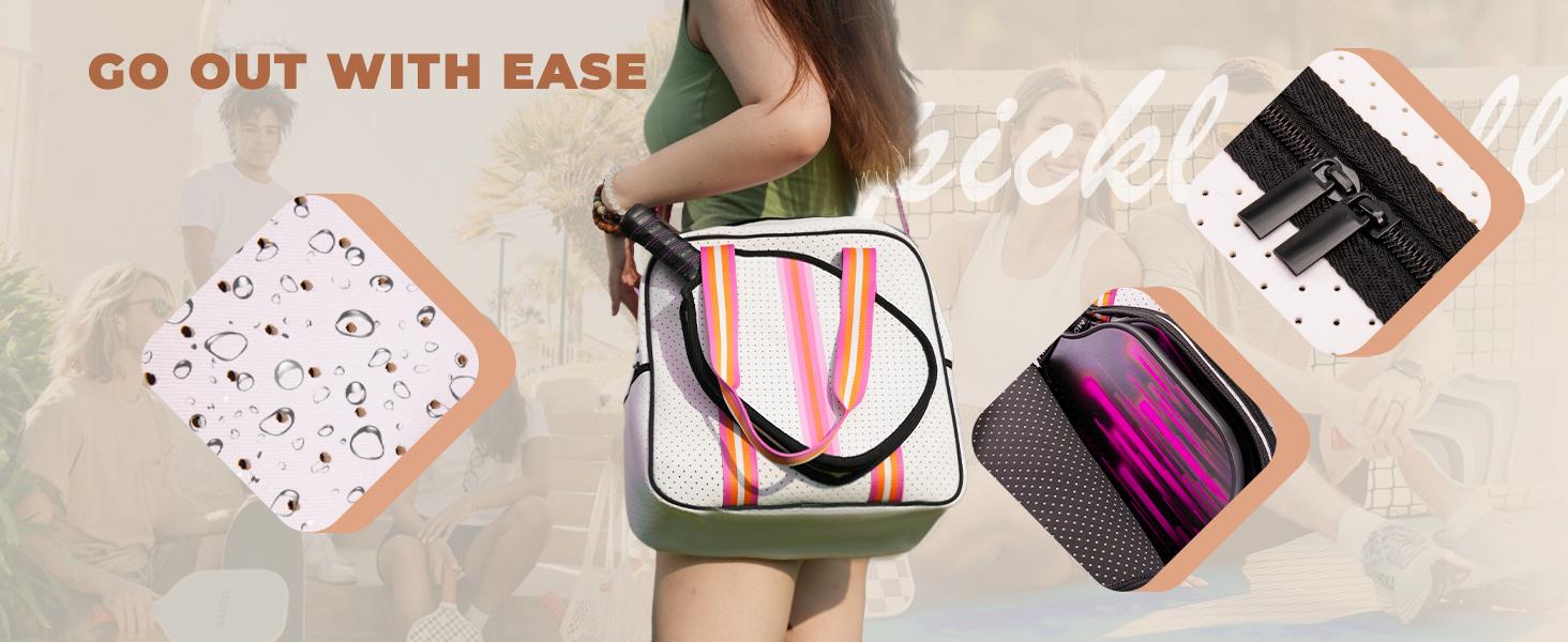 Neoprene Pickleball Paddle Bag & Crossbody Tote for Women-Men, Court Carry Bag with Adjustable-Detachable Shoulder Strap, 3 Pockets, Insulated Water Bottle Holder, Effortless Organization, Durable Exquisite Craftsmanship