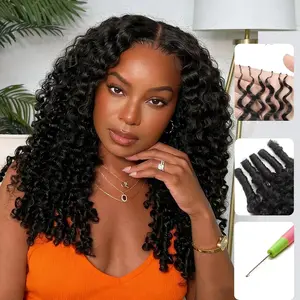 Mylockme Hair Burmese Curly Miracle Knots Crochet Human Hair 100% Human Hair Extension Curly Feathered Human Crochet Hair For Braiding Pre-Separated 50g/Pack 4 to 5 Bundles Recommended for a Full Head