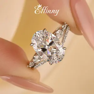 Effinny 3.5ct Oval Cut 2PC Wedding Ring Set, 925 Sterling Silver Promise Ring, 5A Cubic Zirconia Anniversary Ring for Women