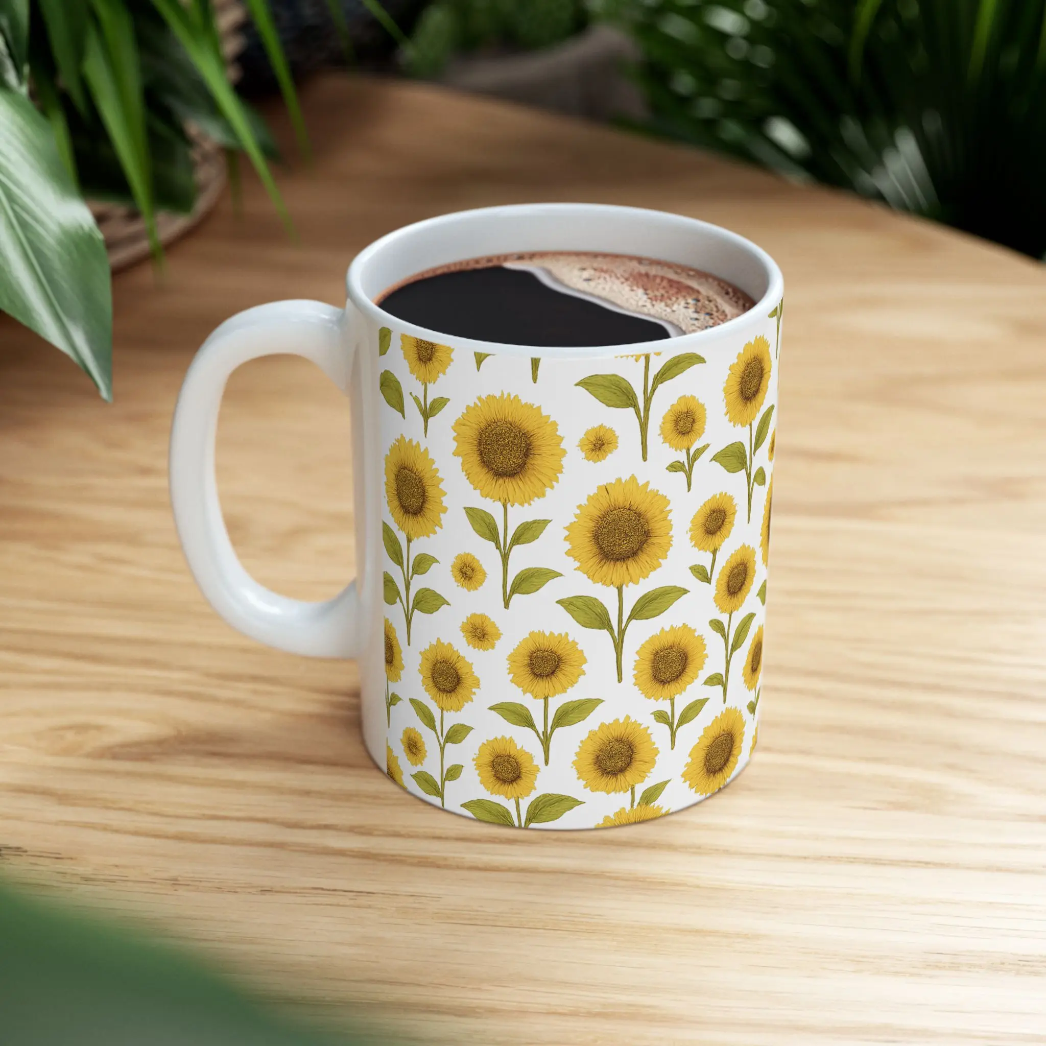 Vintage Sunflower Field Full Wrap Coffee Mug | Flowers Gift | Ceramic Mug