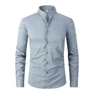 Classic Fit Solid Color Mandarin Collar Dress Shirts - Men's Long Sleeve Casual Button Up Shirt for Formal Occasions, Business Meetings, and Weddings - Breathable, Soft, and Comfortable Fabric, Easy Care and Ironing