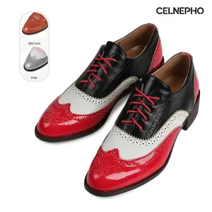 CELNEPHO Oxford Shoes for Women Round Toe Lace-up Wingtips Chunky Block Heel Slip on Casual Party Office Wear Gift Cutout Brogues Saddle Ladies Shoes Dress Shoes