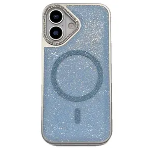 Star Glitter Magnetic Phone Case for iPhone 17 Pro Max 16 Electroplated Diamond Camera Lens Protector Shockproof Cover