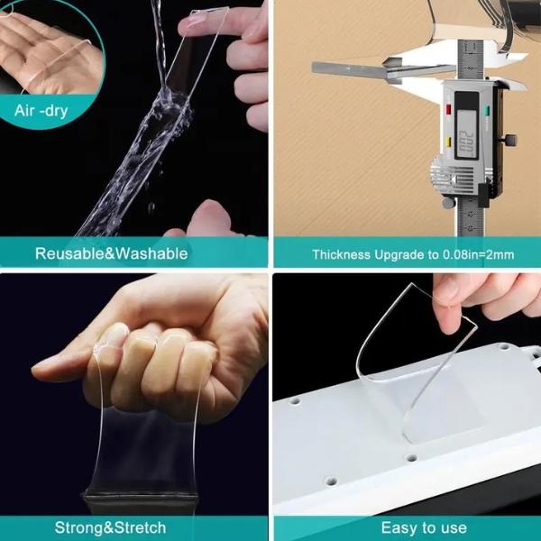 Double-Sided Heavy-Duty Tape (9.85 feet), Nano Double-Sided Tape, Transparent Mounting Tape, Reusable Waterproof Tape, No-Trace Magic Tape, Picture Hanging Adhesive Strips, Ideal for Home Decor Projects