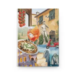 Italian Summer Collage Hardcover Journal | Italy Landmarks Pizza Vespa Gelato